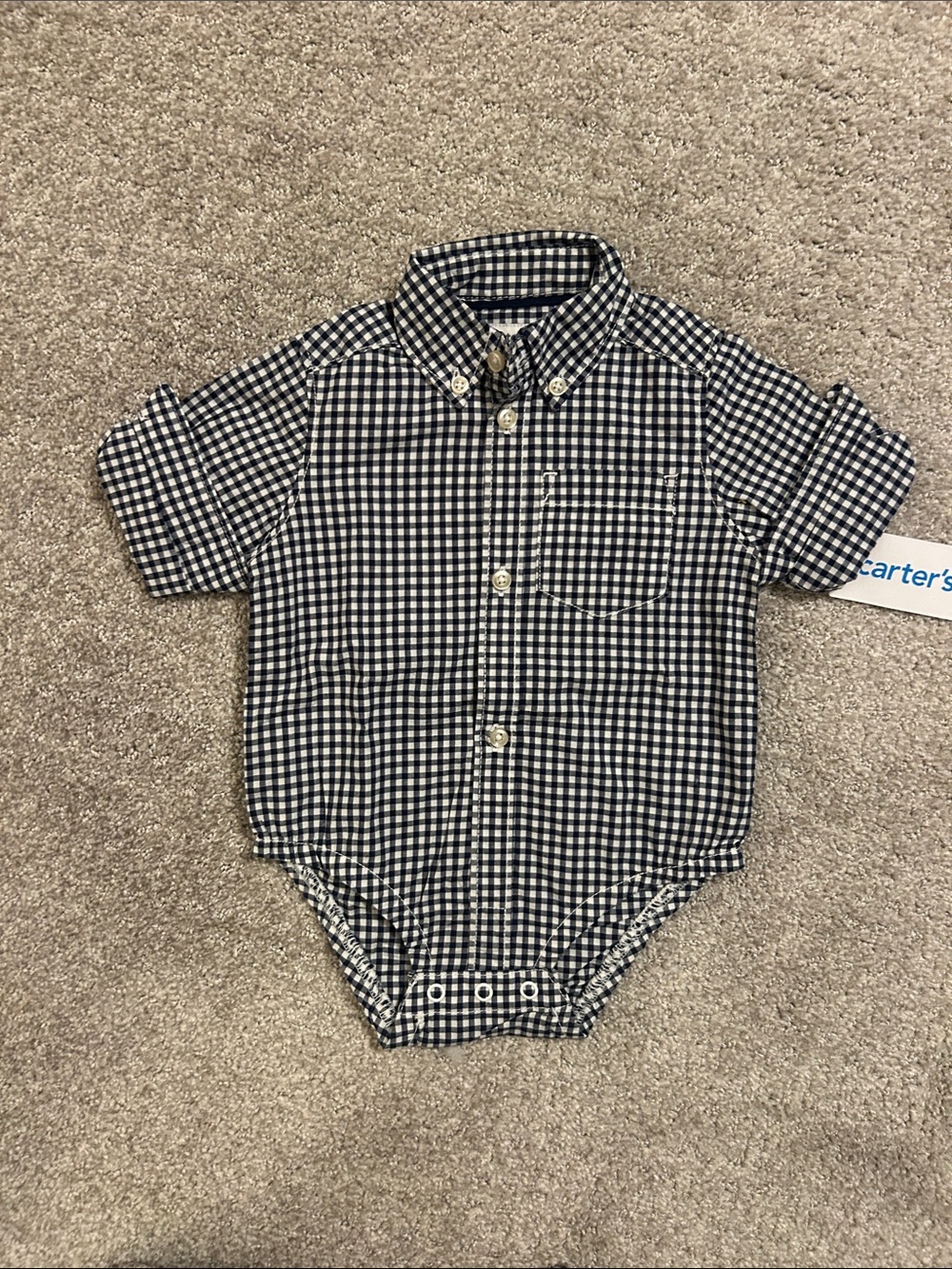 Carter's Black & White Gingham Button-Front Bodysuit Shirt